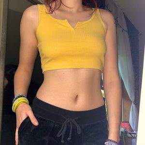 Yellow ribbed cropped tank top
